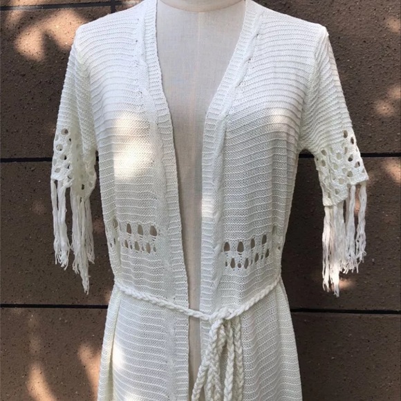SOLD OUT Ivory Crochet Boho Long Duster Knit Sweater Wrap - Picture 2 of 3